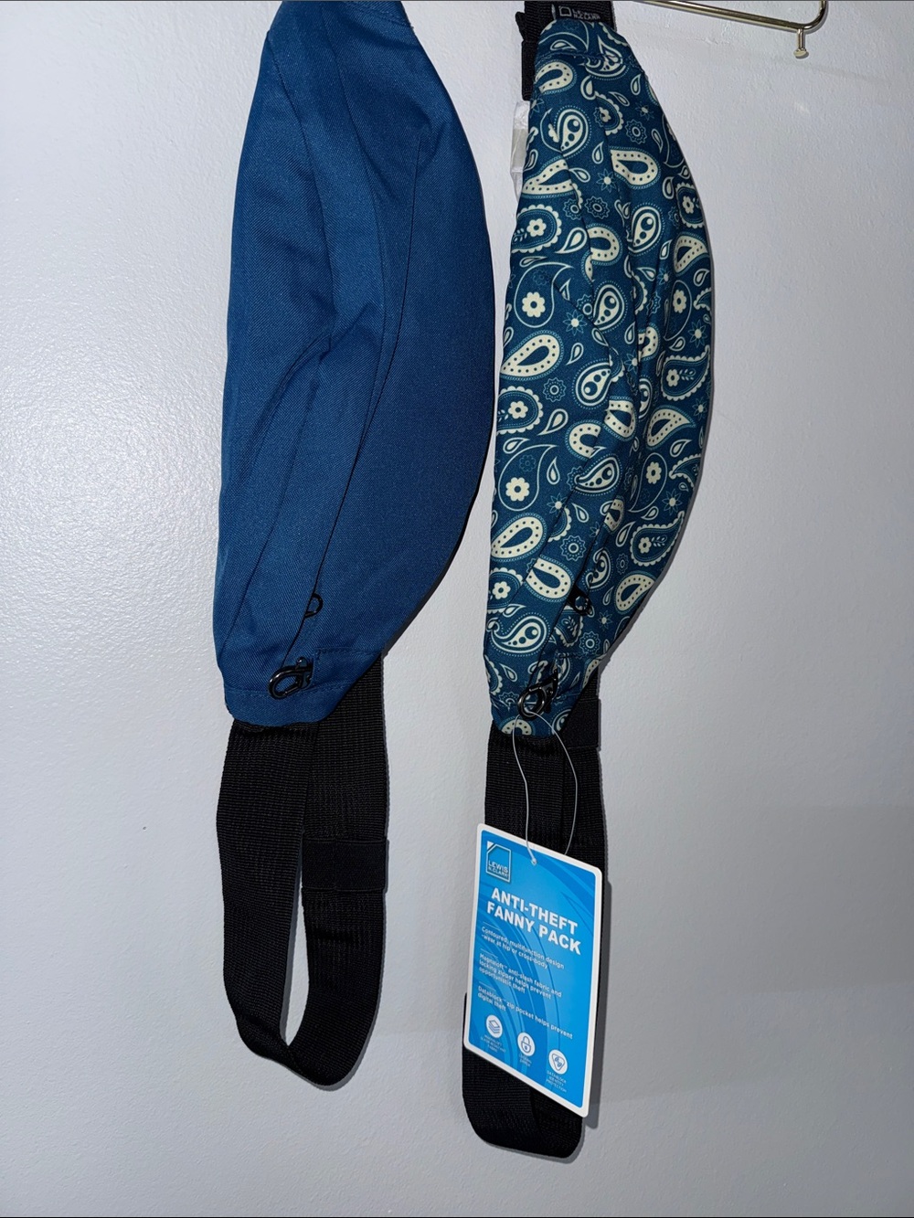 Anti-Theft Crossbody Fanny Pack - Solid Blue & Blue Paisley